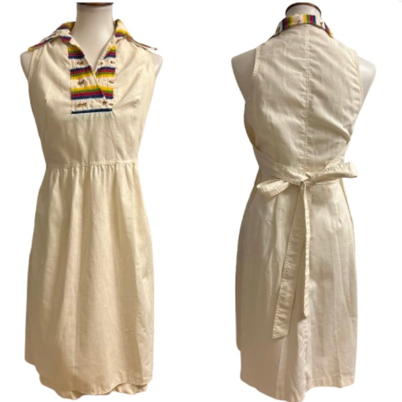 Vintage 70’s Cotton Embroidered Sleeveless Prairie Apron Midi Dress Size 9/S - Picture 1 of 10